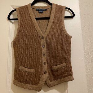 Vintage Ralph Lauren Wool Brown Houndstooth Sweater Vest Size S